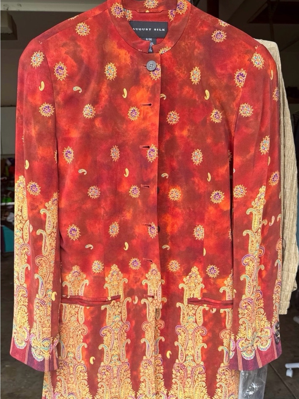 August Silk Women's Red Paisley-Print Long Coat and matching pants